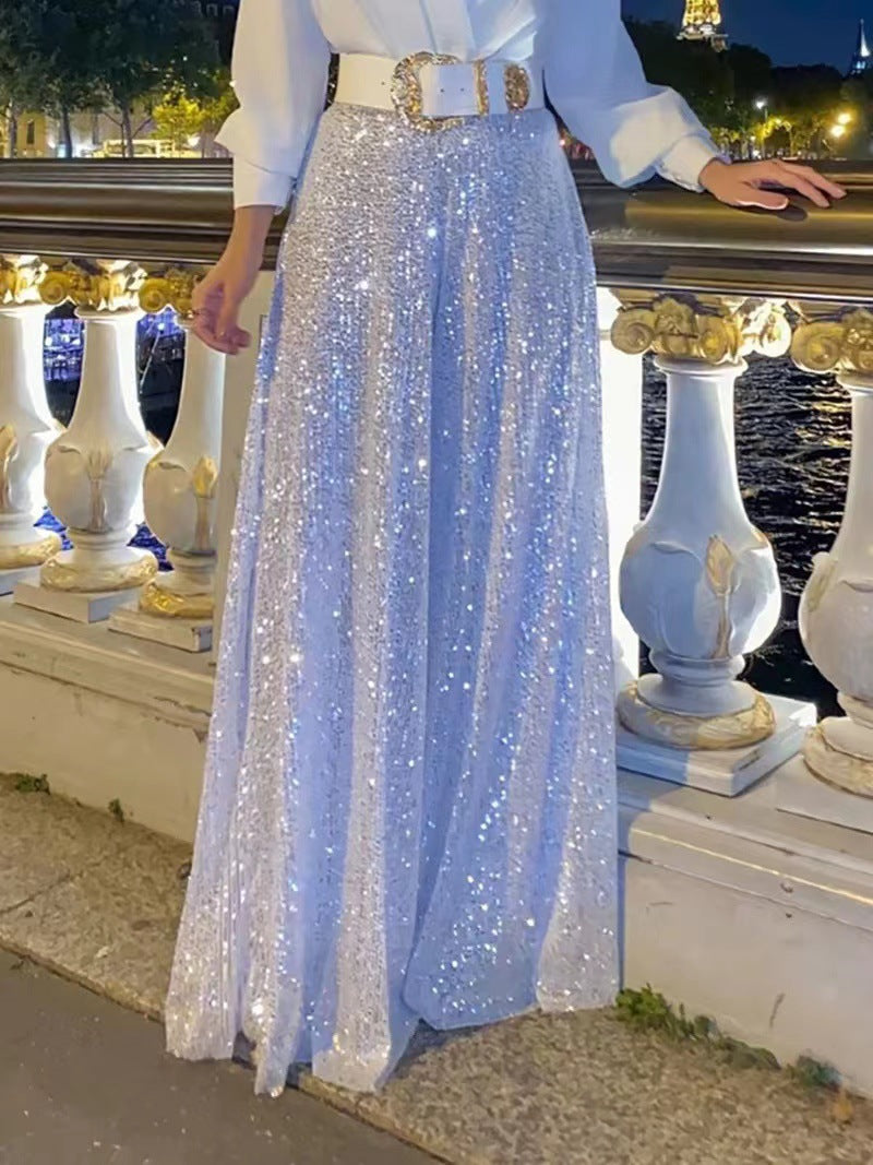 Long Sleeve Elegant Waist Slimming Deep Wide Pants
