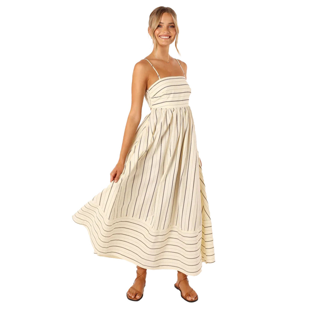 Striped Sleeveless Sling Backless Large Swing Dress