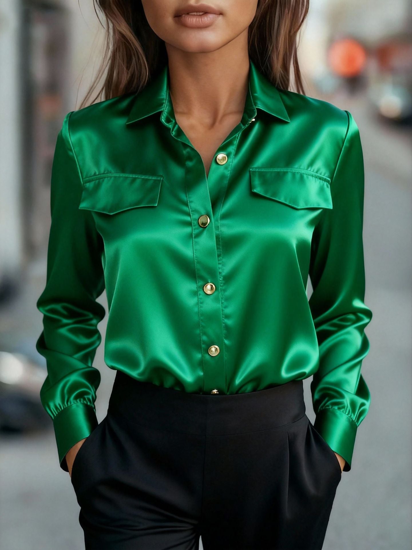 Women's Shirt Long Sleeve Lapel Button Clothing
