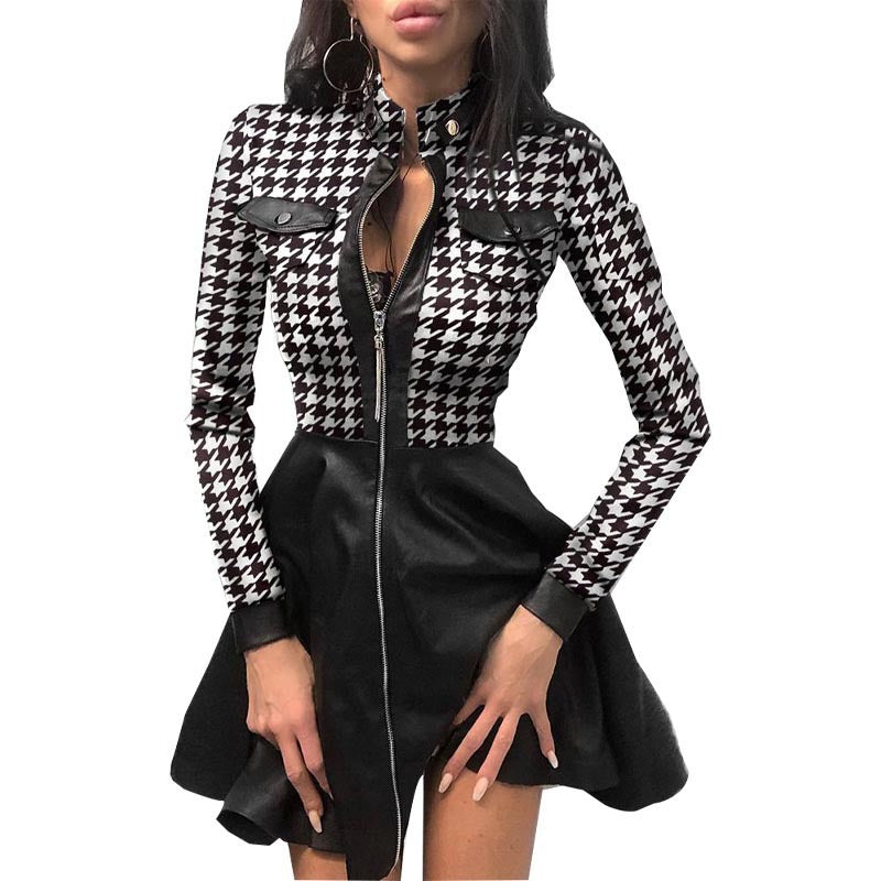 Comfortable Women's Fashion Leather Stitching Waist Dress