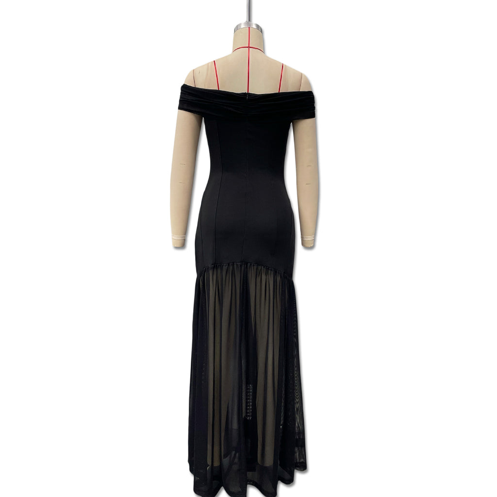 Stylish Elegant Backless Sexy Mesh Stitching Dress