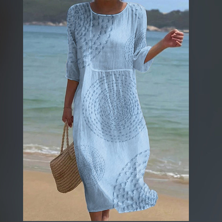 Sleeve Casual Printed Temperament Long Fitted Dress
