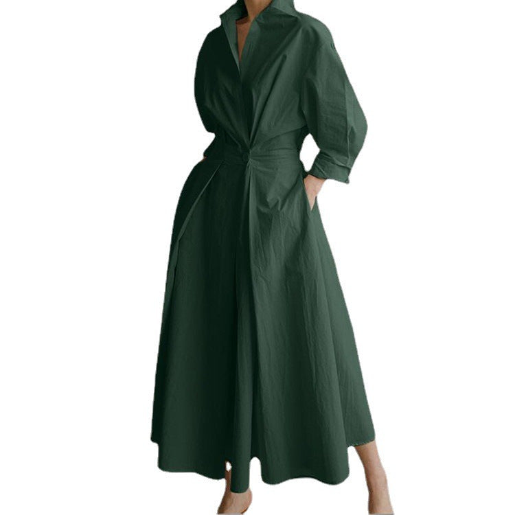 Commute Fashion Collar Lining Elastic Waist Dress