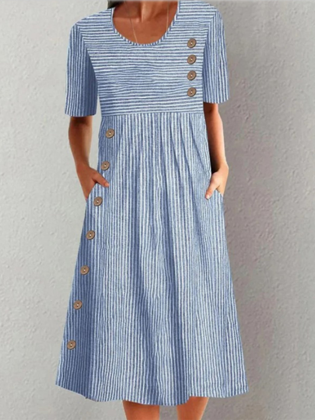Women's Summer Sleeve Striped Fashion Wear Elegant Fastener Decoration Skirts