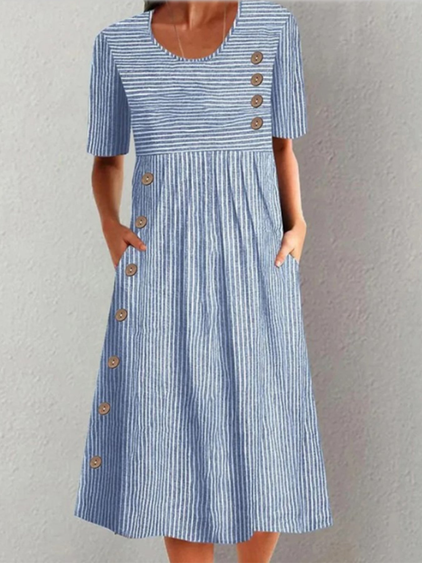 Women's Summer Sleeve Striped Fashion Wear Elegant Fastener Decoration Skirts