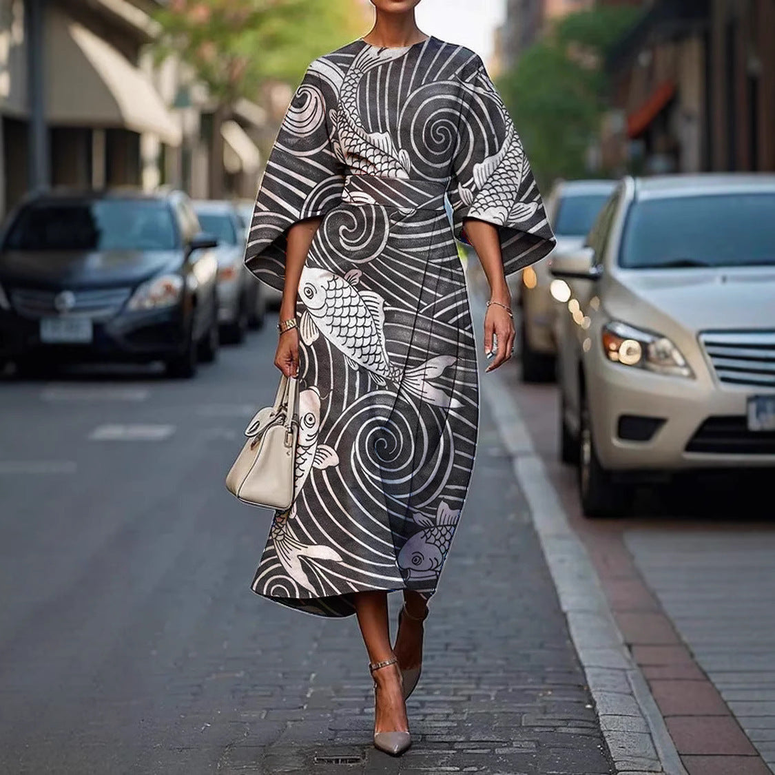 Classy Women's Floral Ocean Eternal Elegant Dress