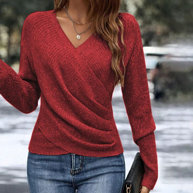 Women's Collar Long Sleeve Cross Solid Color Sweaters