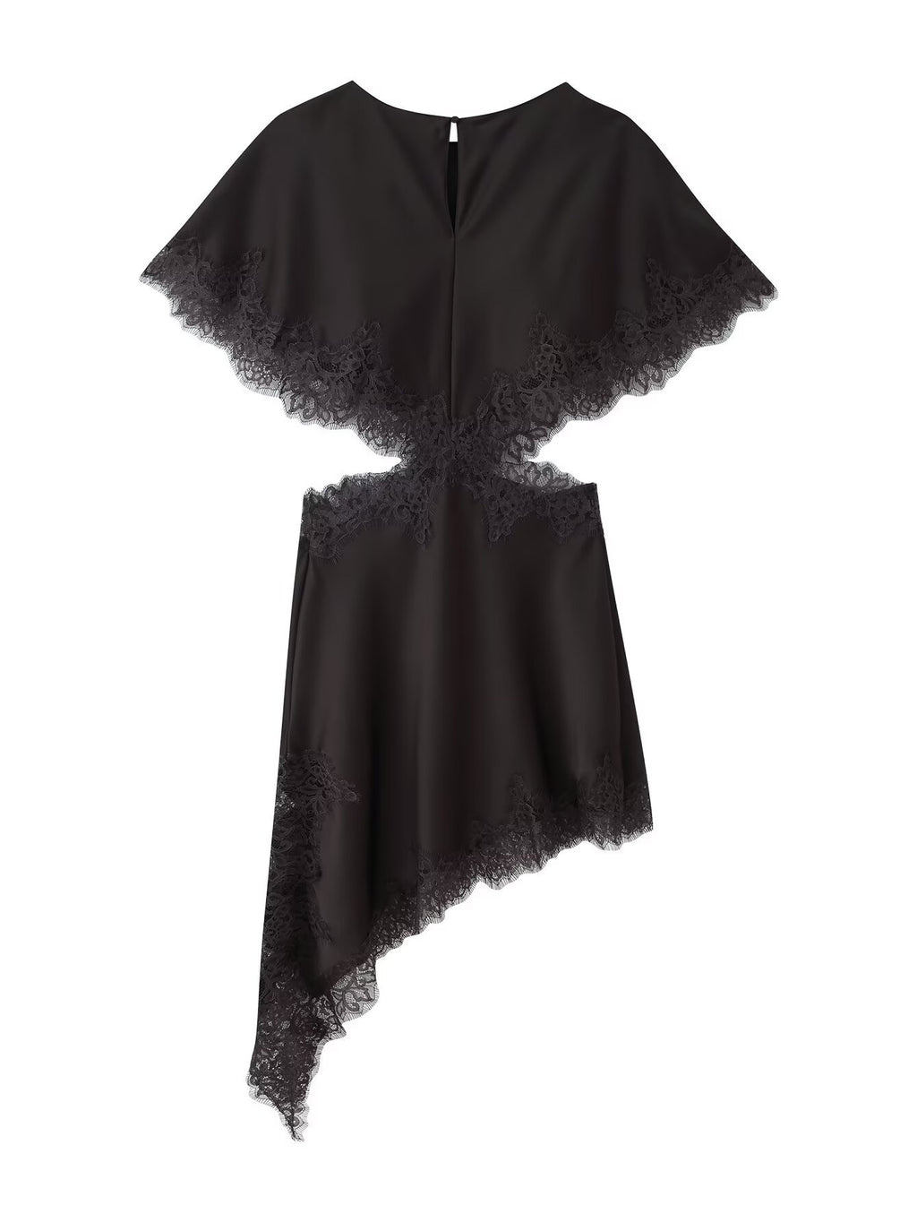 Women's Fashion Lace Trim Leaky Waist Opening Design Dress