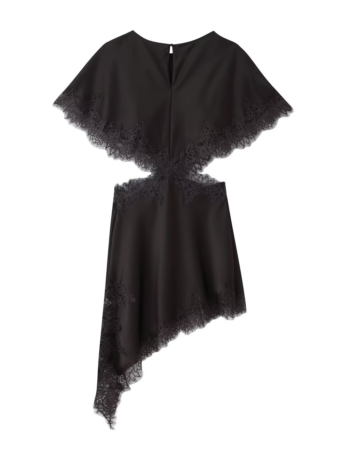 Women's Fashion Lace Trim Leaky Waist Opening Design Dress