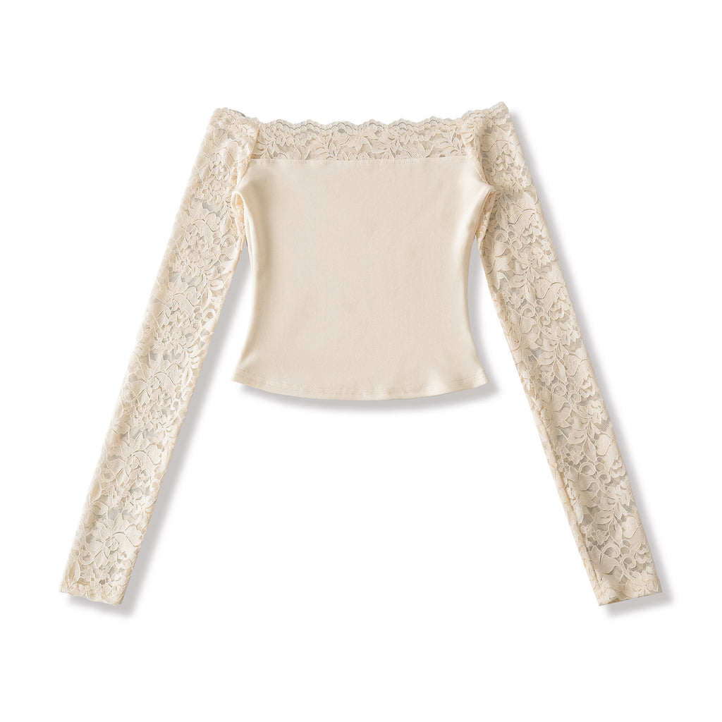 Classy Stylish Women's Lace Stitching Long-sleeved Women's T-shirt