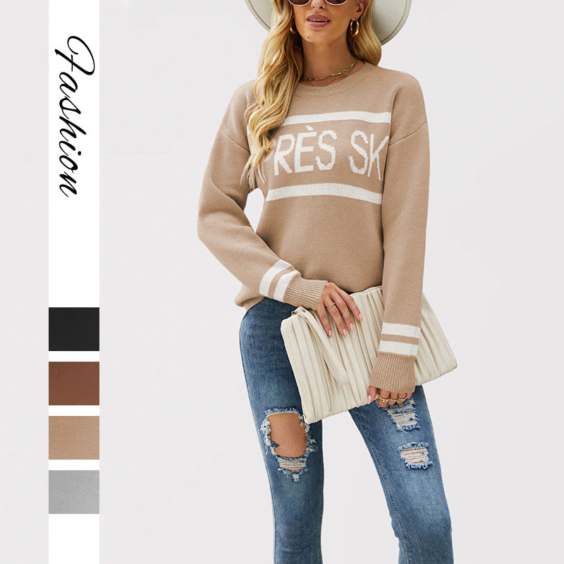Women's Round Neck Letter Jacquard Fashion Base Women's Sweater