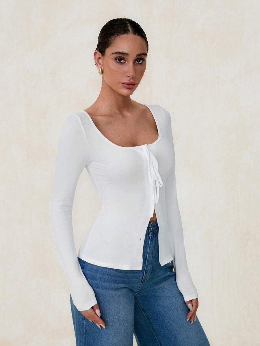 Women's Sexy Long-sleeved Slim Slimming Button Women's T-shirt