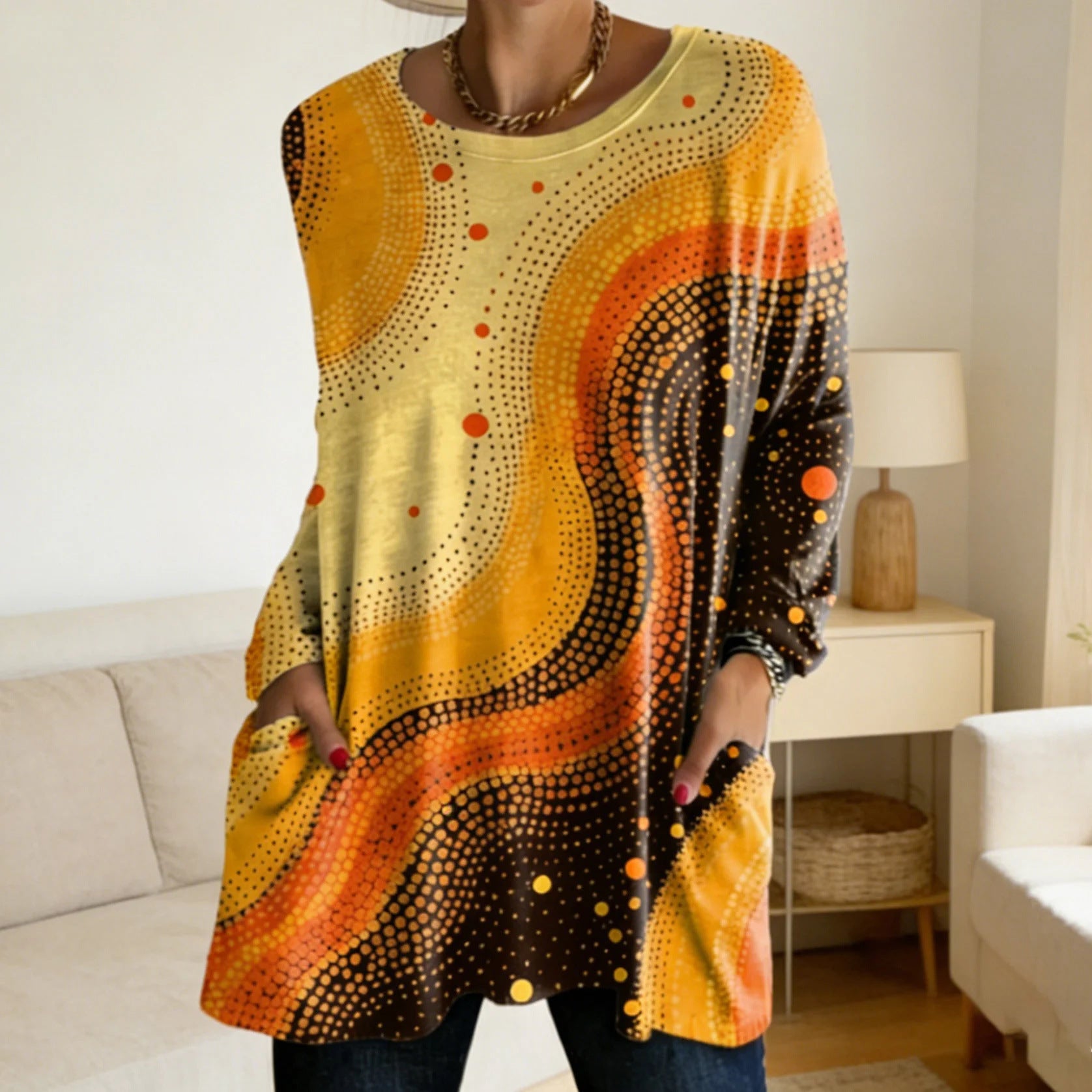 Women's Printed Casual Round Neck Long Sleeve Women's T-shirt