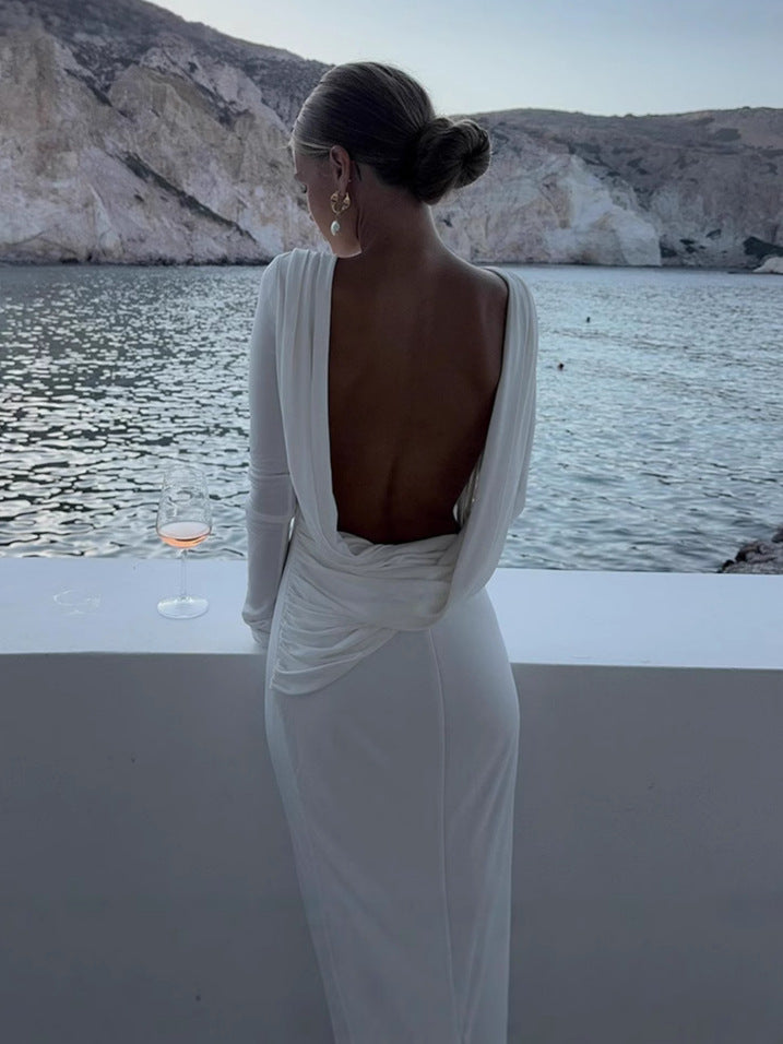 Pure Design Long Temperament Solid Color Slim Fit Dress