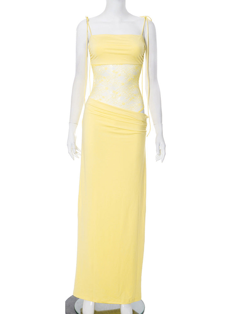 Women's Solid Color Lace Sling Rope Dress