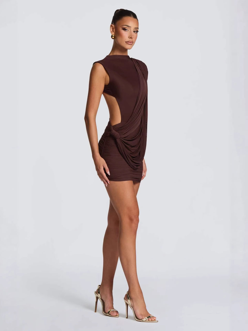 Asymmetric Fold Sleeveless Three-dimensional Pleated Oblique Cut Design Skirts
