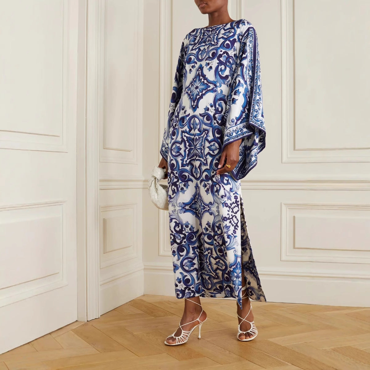 Fashion Blue White Porcelain Printed Loose Dress