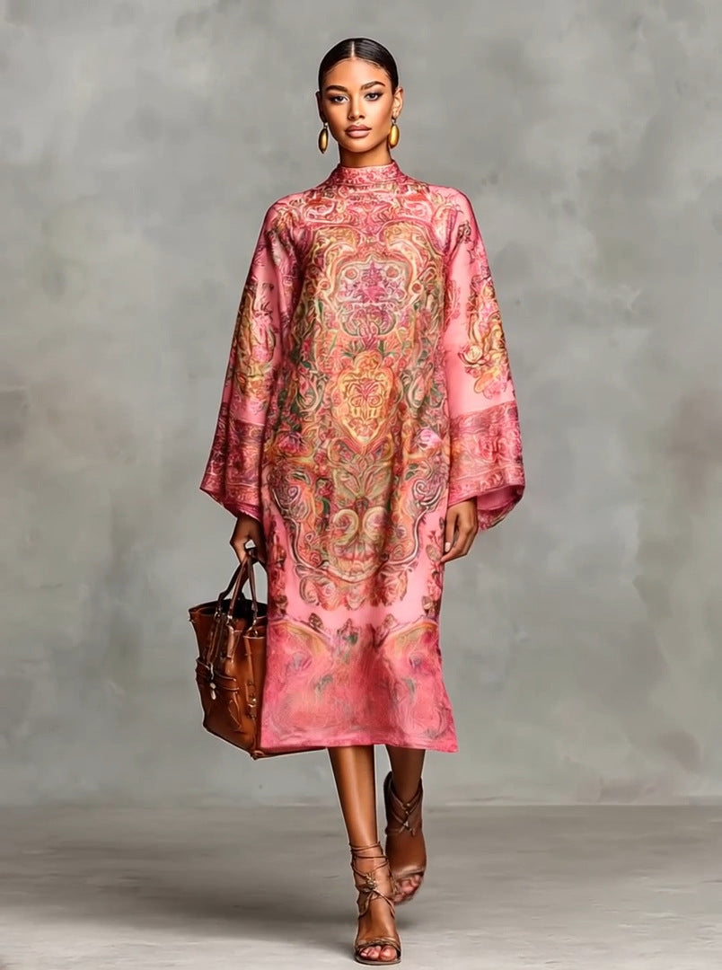 Trendy Autumn Digital Printing Fresh Retro Dress