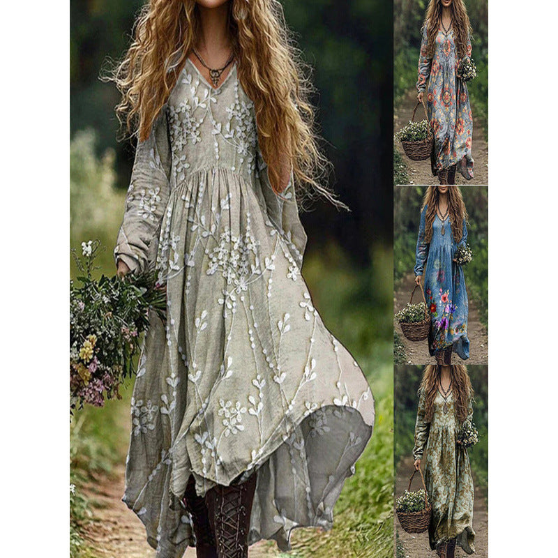 Durable Fashion Beautiful Autumn Vintage Printed Dress
