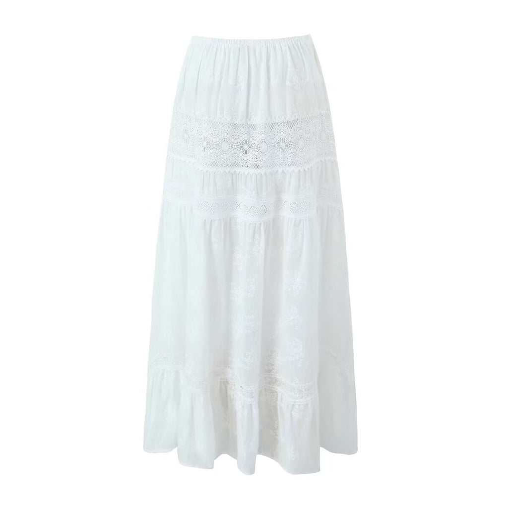 Summer Waist Holiday Lace Stitching Dress Skirts