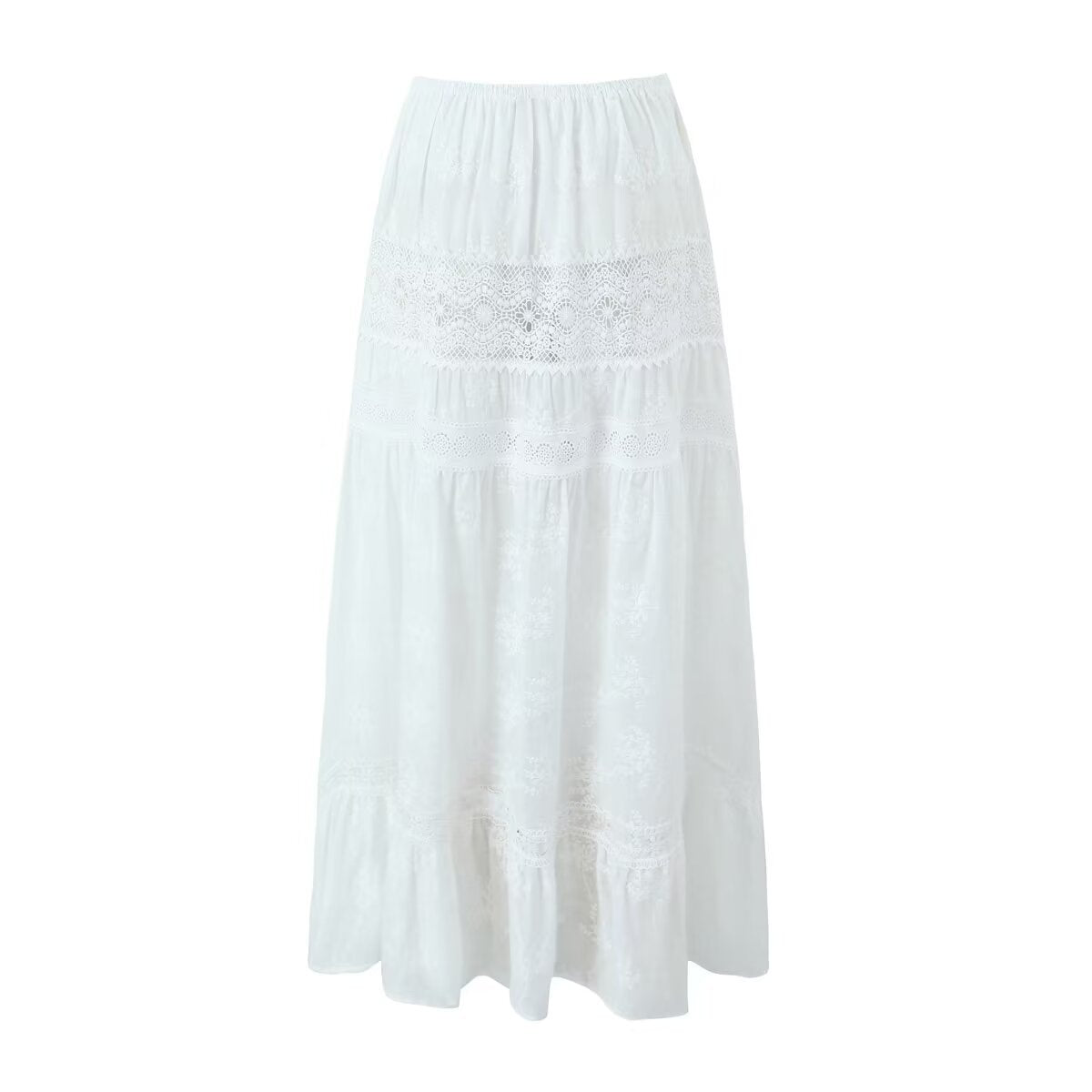 Summer Waist Holiday Lace Stitching Dress Skirts