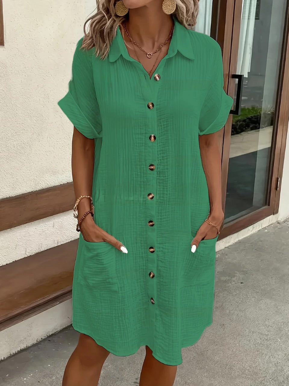 Women's Casual Solid Color Cotton Linen Breasted Long Sleeve Blouse