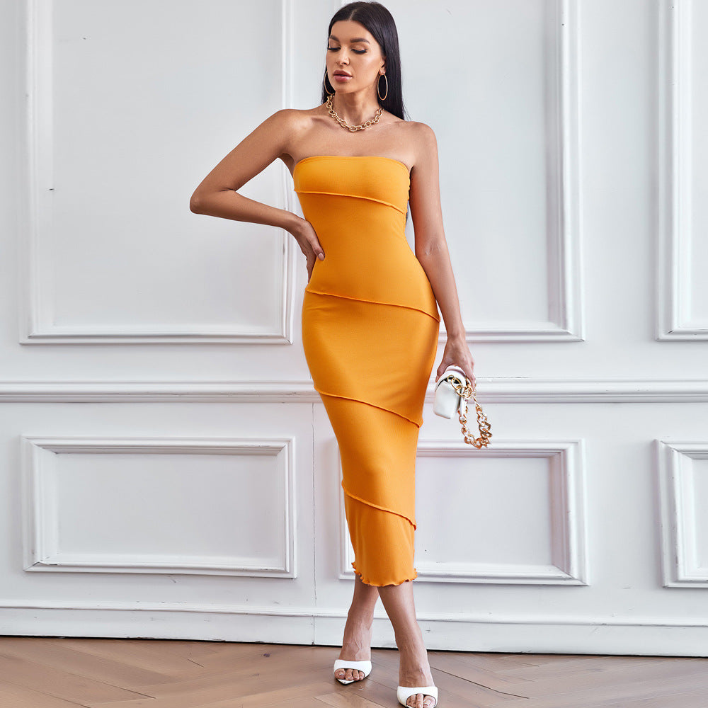 Sexy Tube Sheath Solid Color Beach Tops