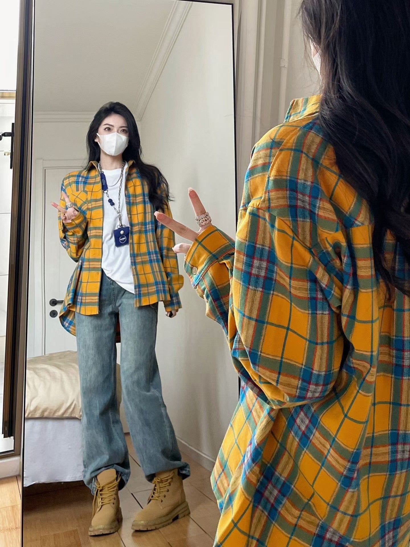 Women's Retro Style Loose Shirt Fashion Plaid Blouse