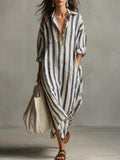 Women's Fashionable Loose Long Striped Summer Ninth Dress