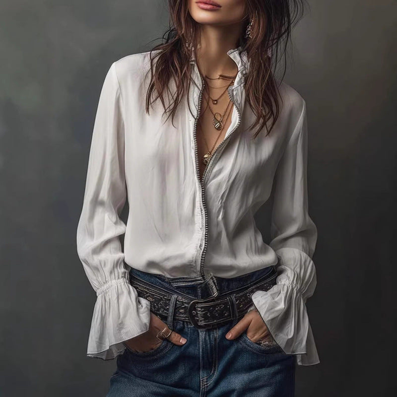 Women's Vacation Western Bohemian Long Sleeve Zipper Shirt Blouse