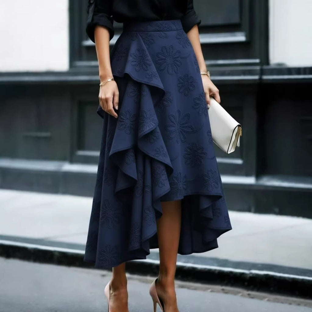 Wavy Edge Elegant Style Personality Mid-length Skirt