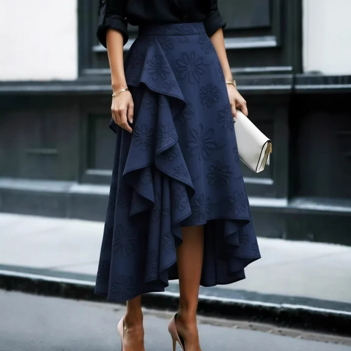 Wavy Edge Elegant Style Personality Mid-length Skirt