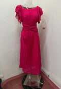 Fashion Round Neck Pleated Cross Solid Dress