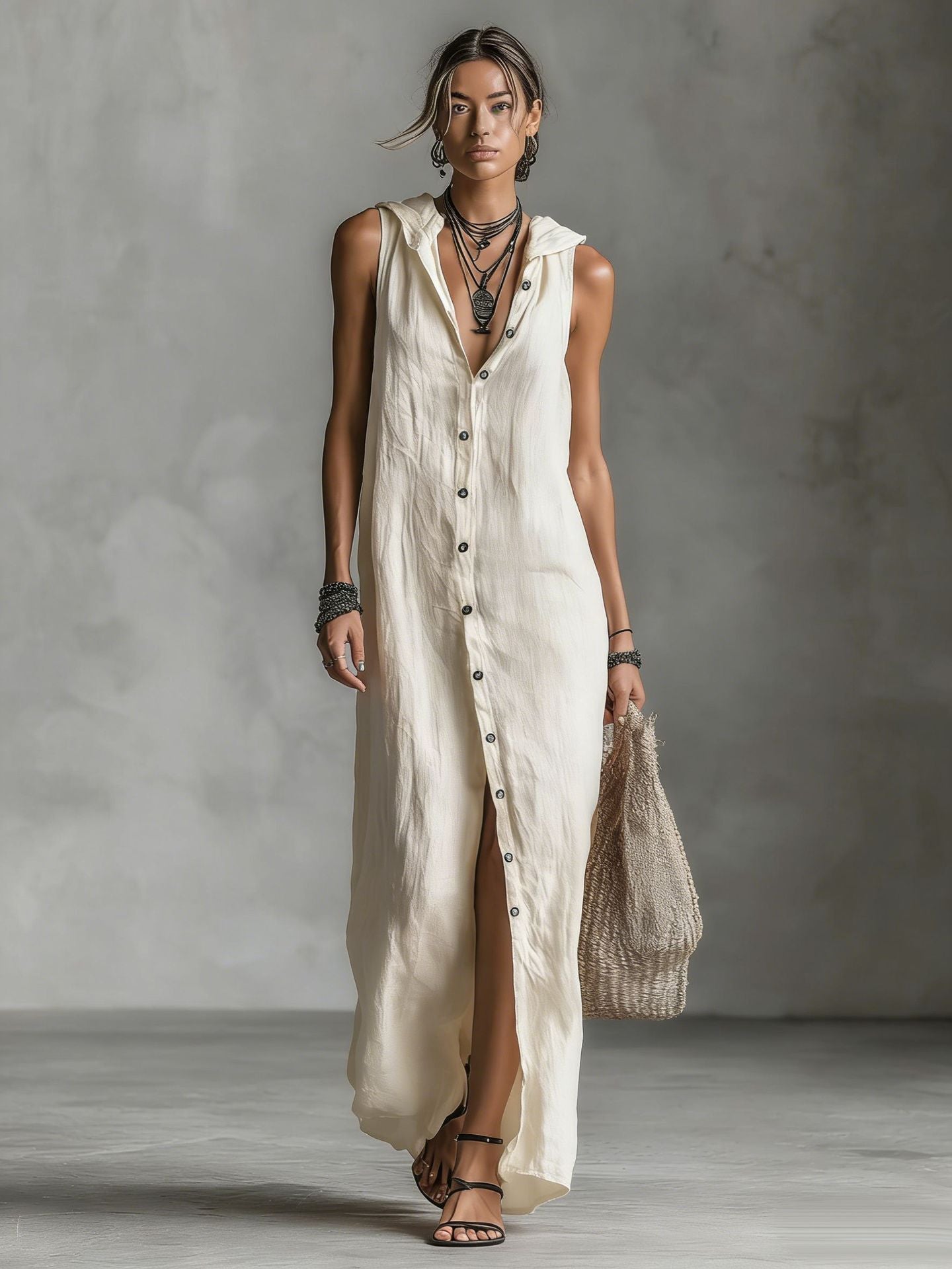 Casual Women's Summer Breasted Sleeveless Hooded Dress