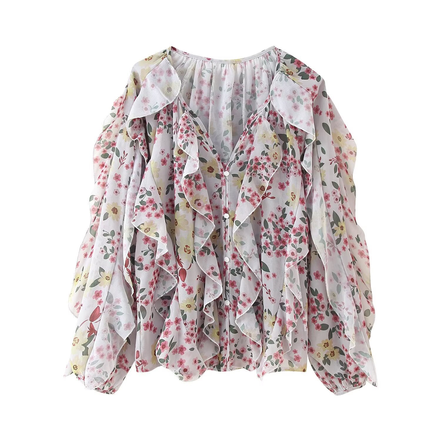 Women's Collar Laminated Decoration Shirt Long Sleeve Blouse