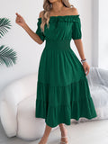Women's Casual Stringy Seedge Sleeve Smocking Long Dress
