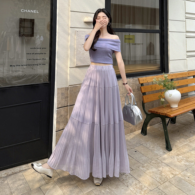 High Waist Long Umbrella Slim Fit Large Swing Chiffon Dress Skirts