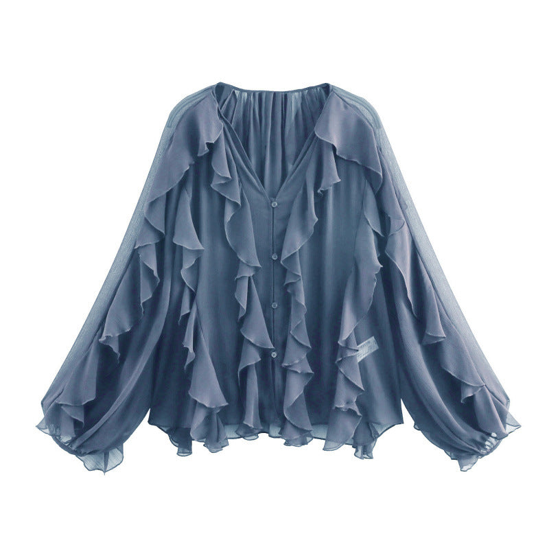Women's Temperament Laminated Decoration Fashion Long Sleeve Blouse