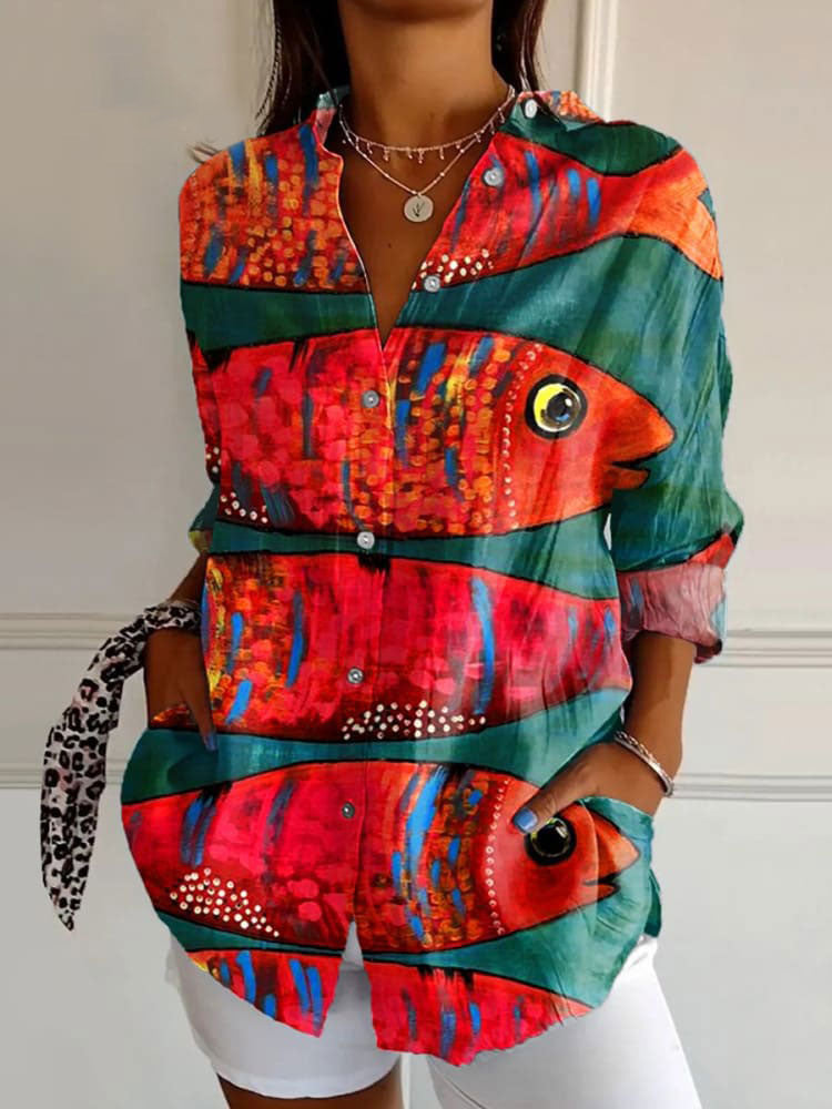 Women's Shirt Summer Trendy Printed Floral Sleeve Pattern Blouse