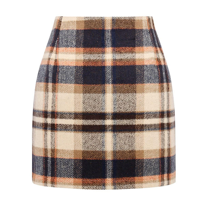 Women's High Waist Tartan Tight Pencil Hip Skirt