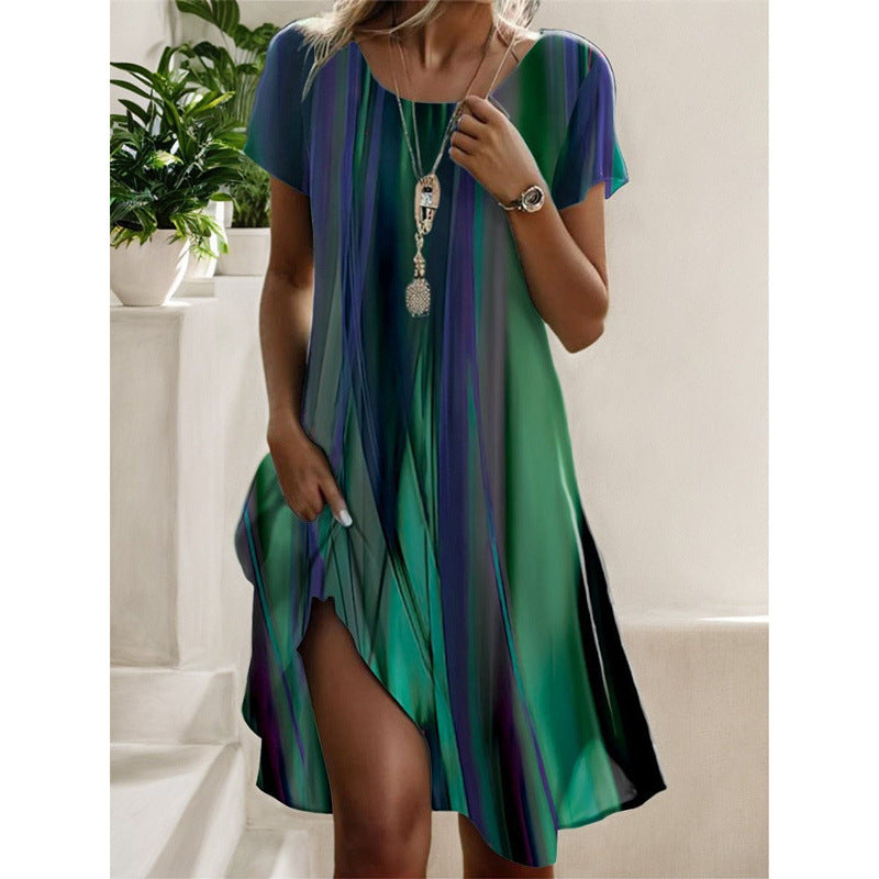 Summer Artistic Ethnic Style Scoop Mid-length Dress
