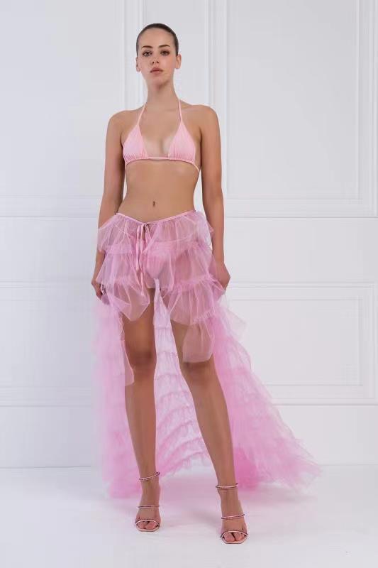 Elegant Mesh Pleated High Waist Large Skirt