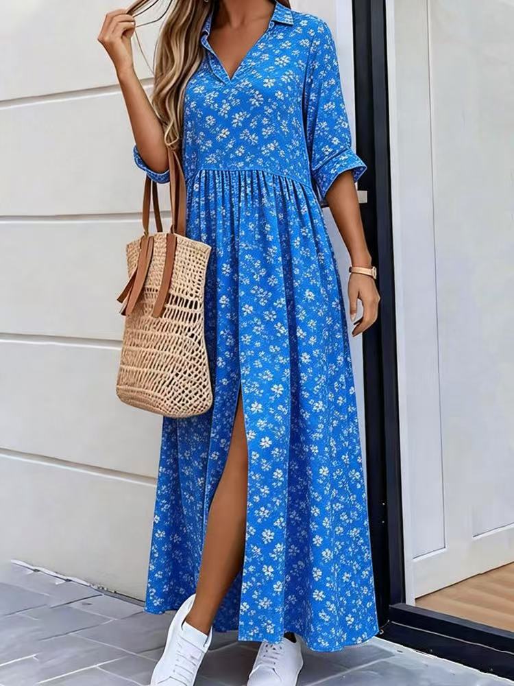Women's Spring Casual Loose Fashion Printed Lapel Pocket Clothing
