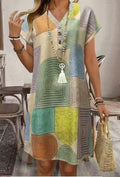 Women's Summer Geometric Pattern Elegant Button Loose Dress