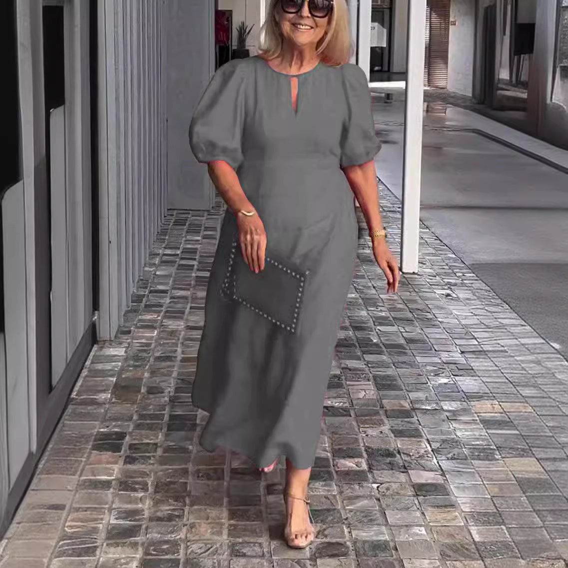 Women's Solid Color Loose-fitting Casual Puff Sleeve Dress