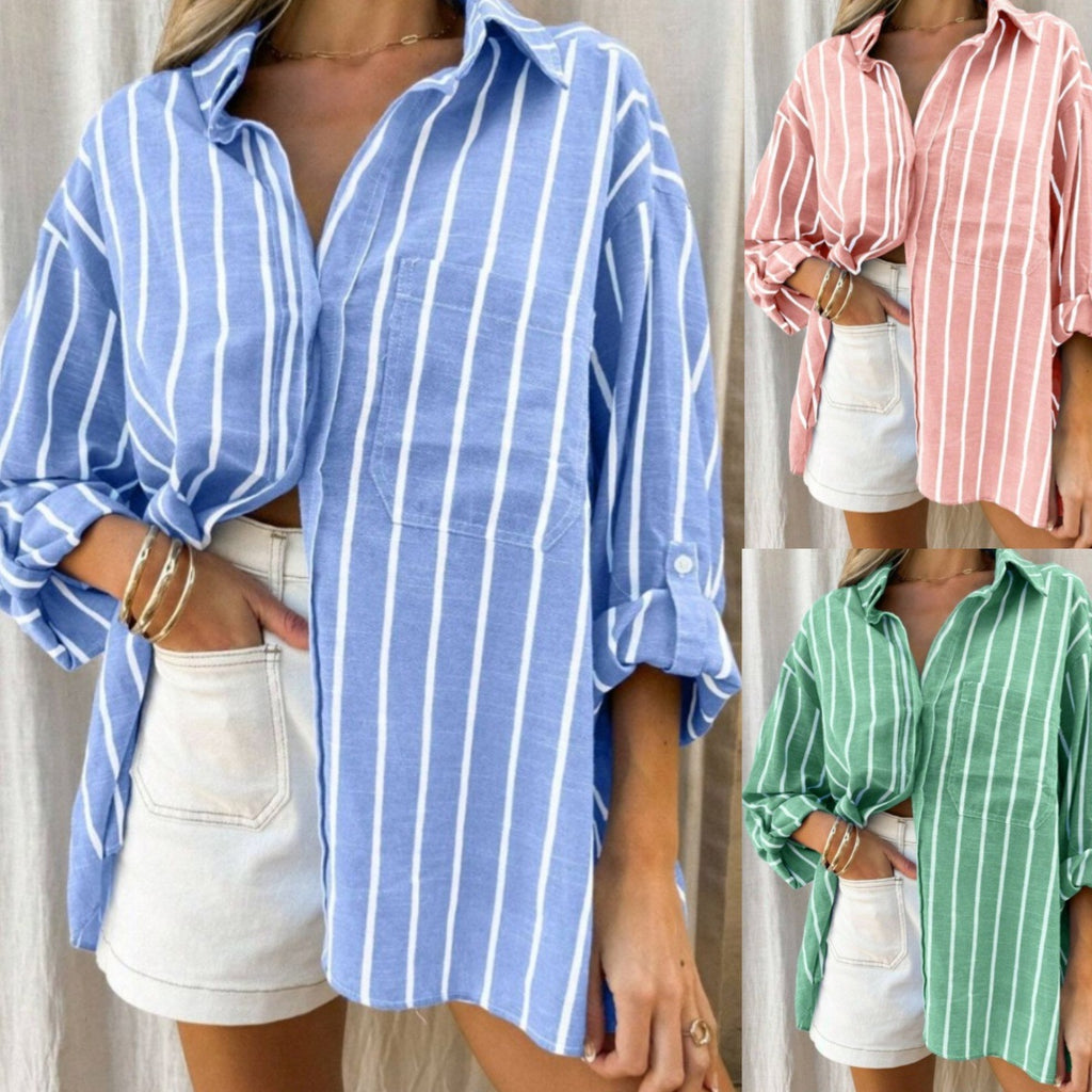Pretty Charming Loose Collar Striped Shirt Blouse