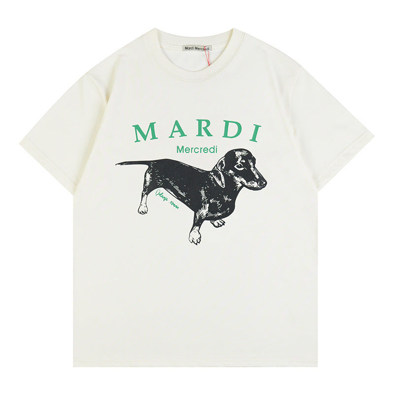 Sleeve Little Daisy Sausage Dog Printed Round Neck Pure Shorts