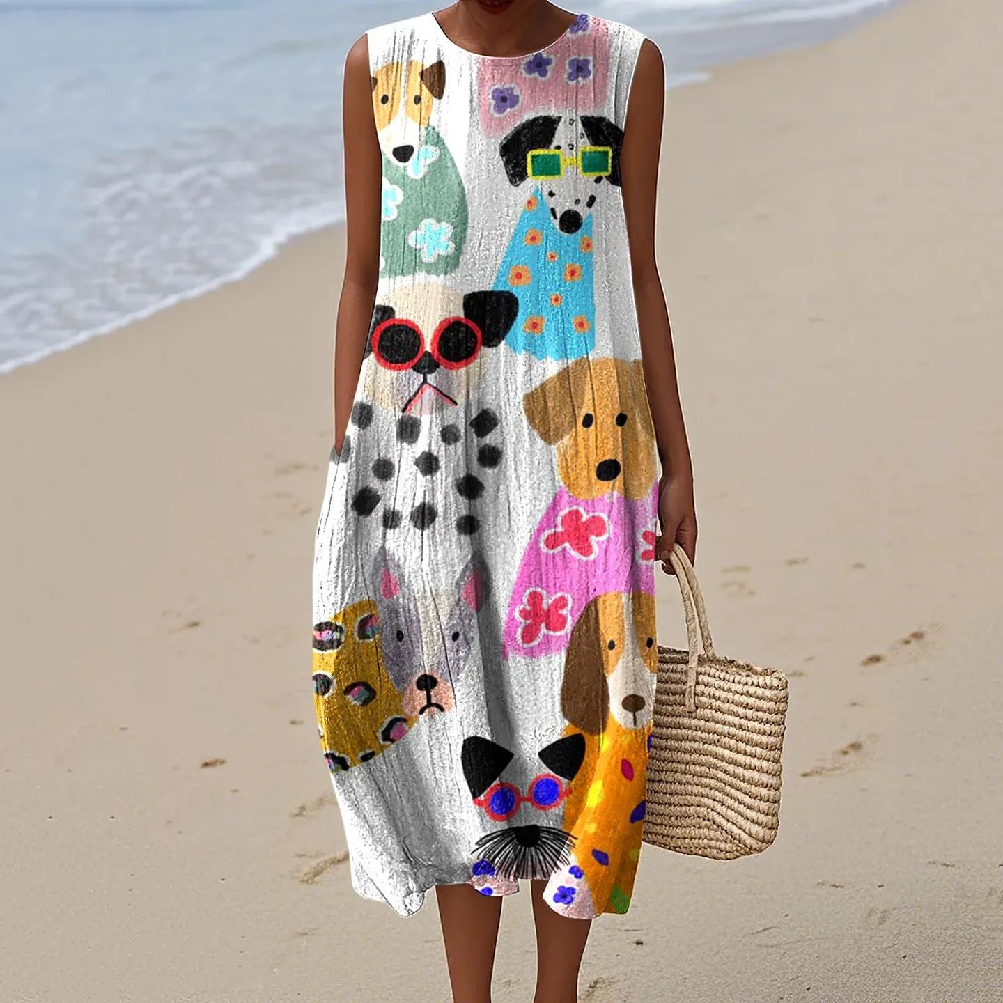 Women's Printed Round Neck Pullover Fashion Casual Dress