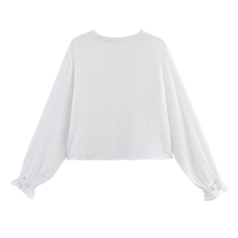 Women's Fashion Casual Loose Hollow Embroidery Shirt Blouse