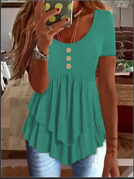 Women's Fashion Casual Solid Color Short-sleeved Dress Tops